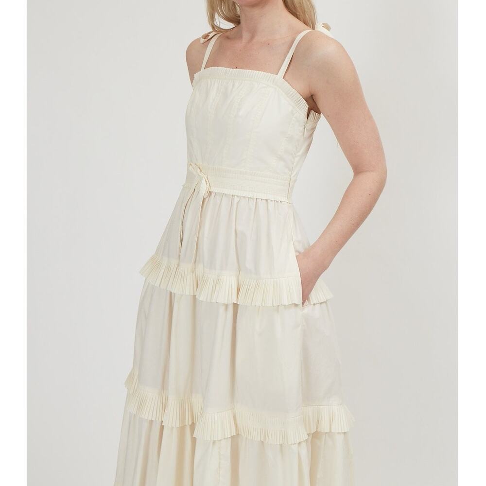 Ulla Johnson Lune Dress in Blanc ruffle tiered cotton poplin ribbon tie size 0 - Picture 4 of 10